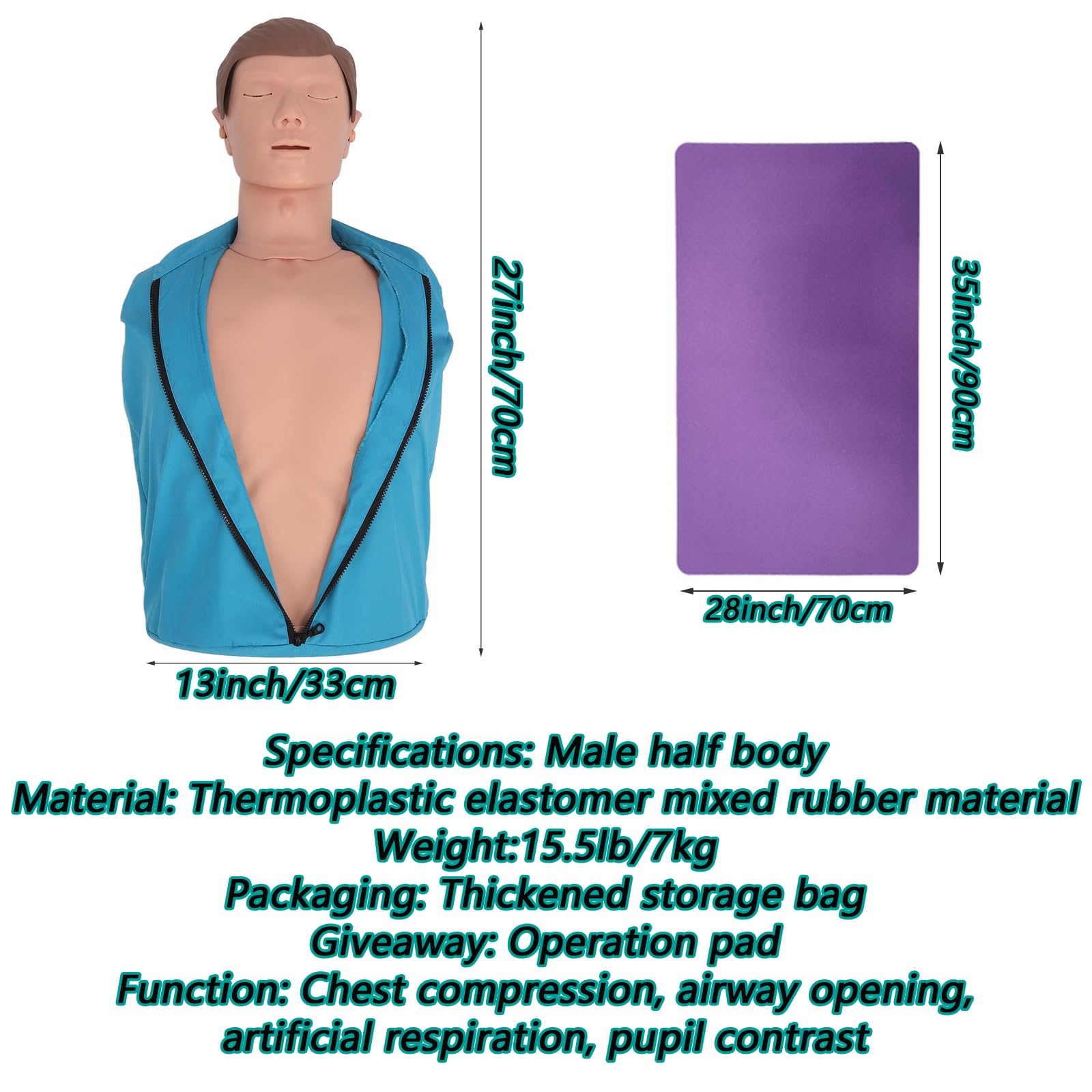 DRXRD RCP-Simulador Cuerpo Medio Maniquíes de Reanimación con Mascarilla Reemplazable + 4 Bolsas Pulmonares Reemplazables + Estera + Bolsa de Transporte para Capacitación Práctica