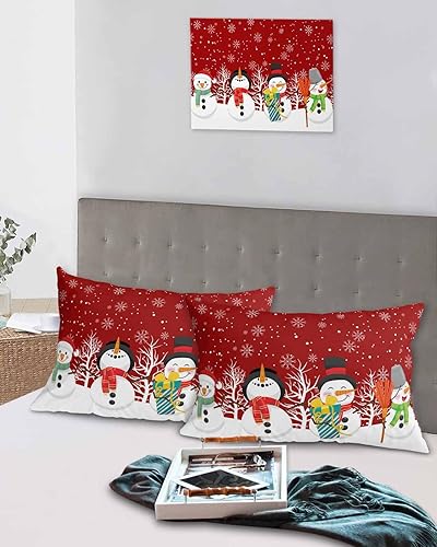 Miniatura 5 de Fundas de almohada de tamaño estándar de muñeco de nieve navideño, 2 paquetes de fundas de almohada suaves decorativas para sofá de cuerpo largo