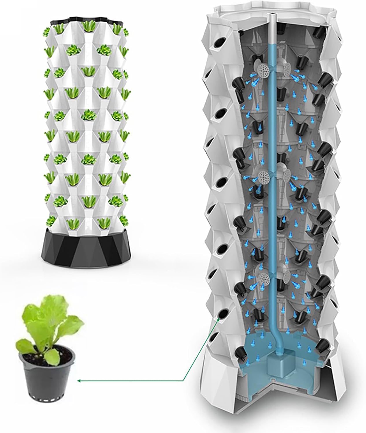 48/64/80-Pods Hydroponic Tower Vertical Gardening Systems, Multi-Layer Smart Vegetable Flower Aeroponic Tower Garden Planter for Home Balcony Rooftop