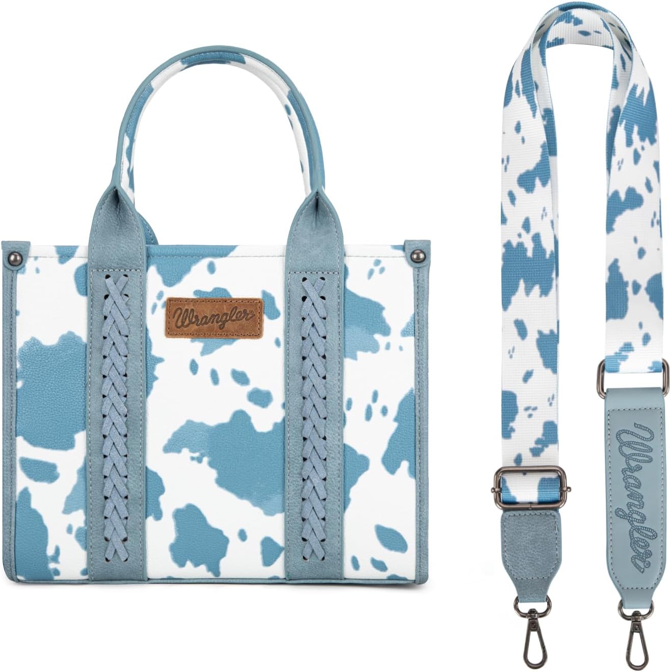 Wrangler Cow Print Tote Bag for Women Western Purse Boho Top Handle Satchel Handbag with Signature Strap - Image 7