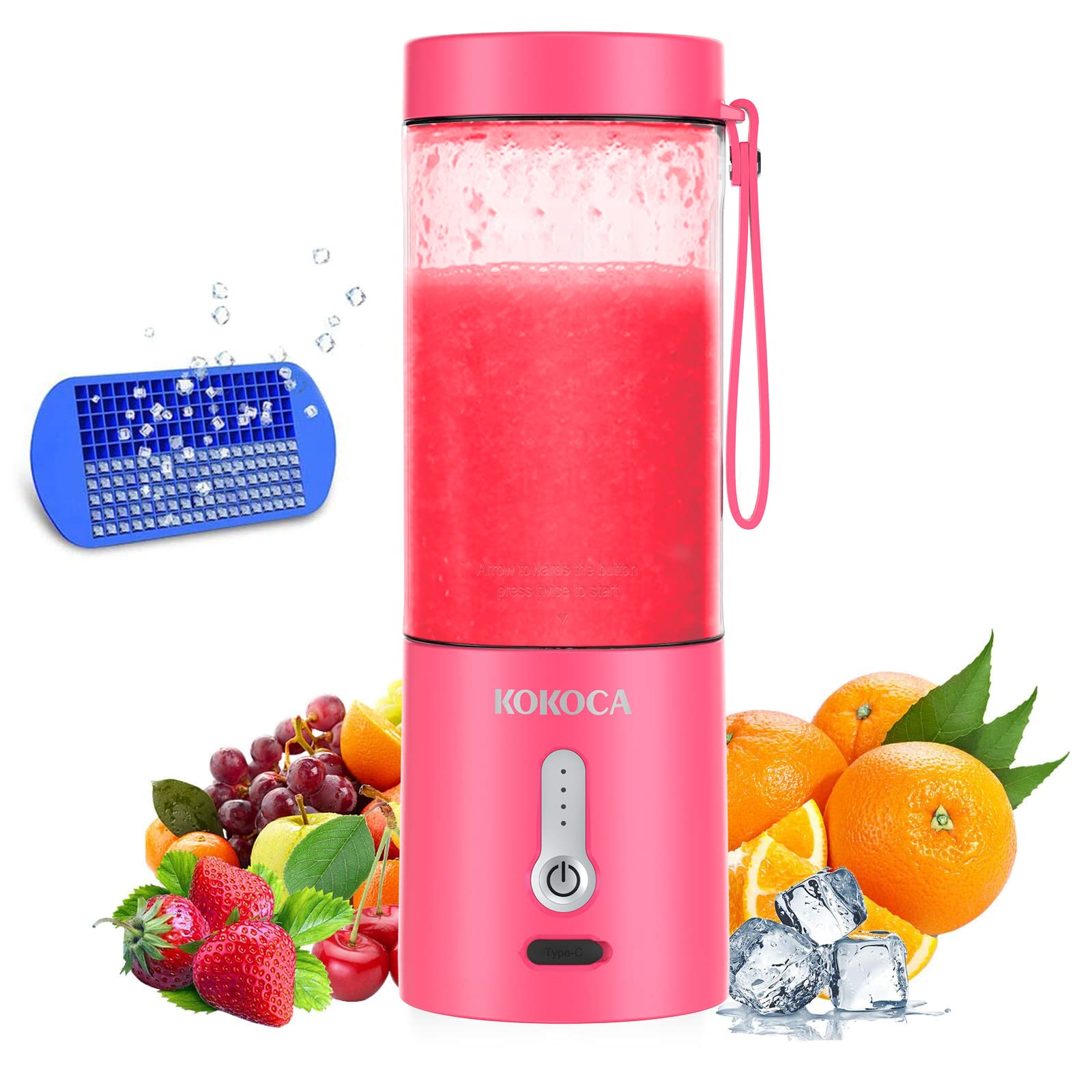 Portable Blender for Shakes and Smoothies, KOKOCA Personal Travel Blender for Protein with 4000mAh USB Rechargeable Battery, Crush Ice, Frozen Fruit and Drinks, 18 oz Mini Cup, Pink 1