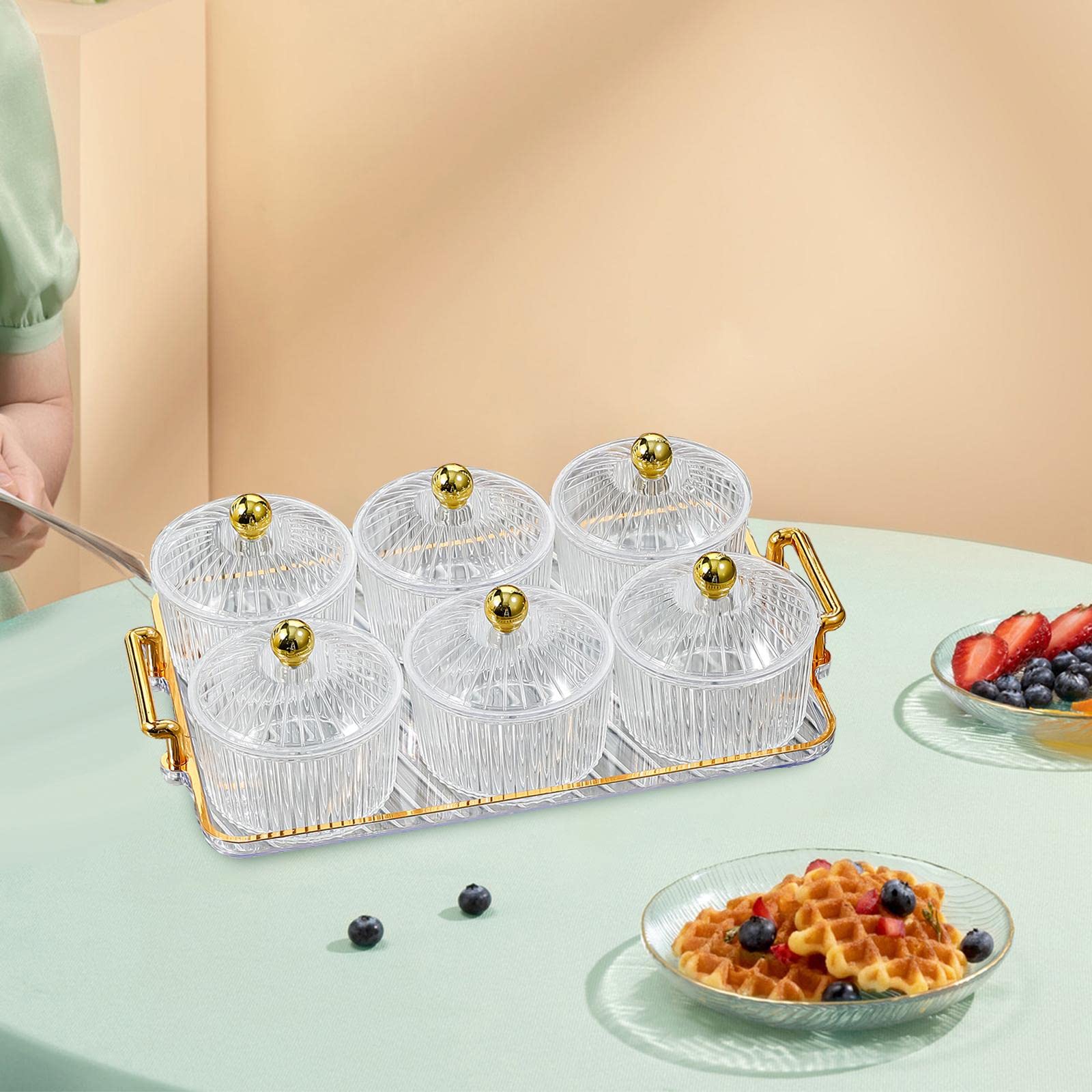 LOVIVER Nordic Caddy Servierplatte, Tablett mit getrockneten Früchten, Dessert-Trennplatte, Servierplatte für Obst-Snacks für Partys, Zuhause, Schließe 6 Schalen ab