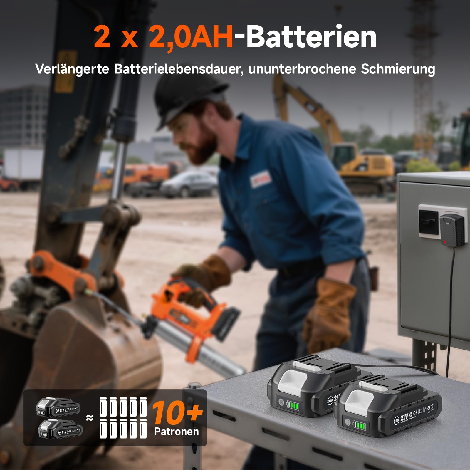 TaskStar Pompe à Graisse électrique: Pompe a Graisse Améliorée avec Contrôle Automatique du Volume de Graisse, 2 Batteries, 3 Coupleurs - Efficace pour Les Tracteurs, Les Camions et Les Machines