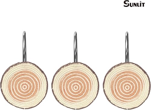 Miniatura 2 de Sunlit Ganchos de cortina de ducha con rodajas de madera de granja, anillos decorativos rústicos para cortina de ducha para baño, ganchos de cortina