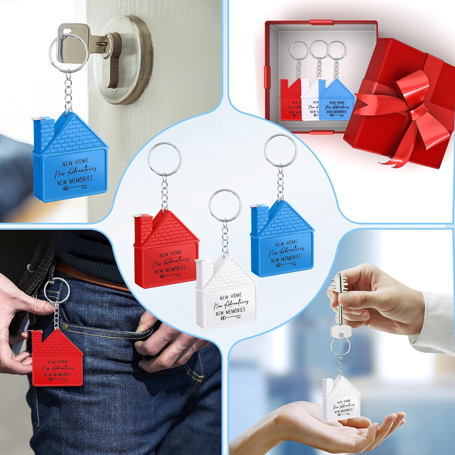 Ecation Home Shape Tape Measure Keychains (1m/3ft) - Summer Party Favors, Gifts for New Home, Birthday, BBQ & Pool Parties