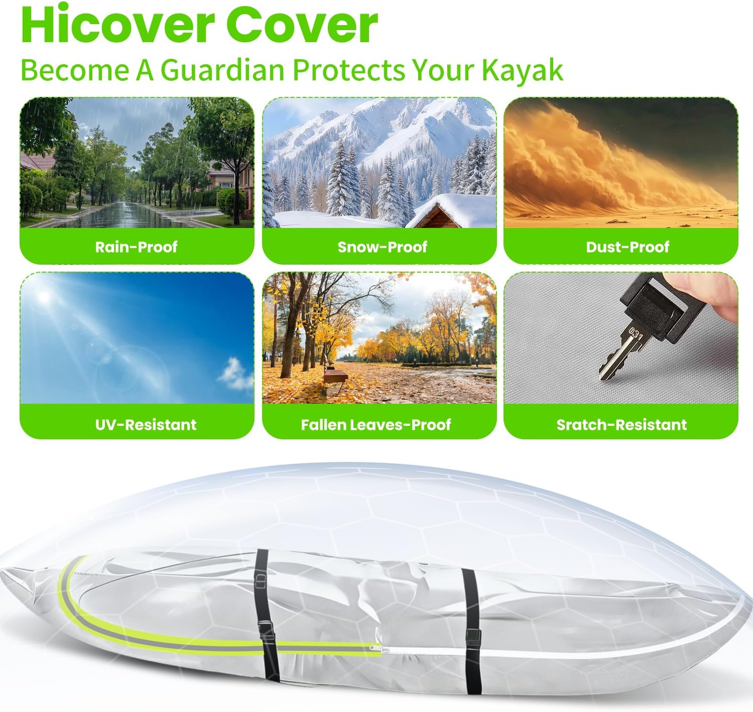 Kayak Cover 600D Waterproof UV Protection and Dust Resistant Heavy Duty Full Canoe Cover for Indoor/Outdoor Kayak/Canoe/Paddle Board with Storage Bag Kayak Covers for Outdoor Storage