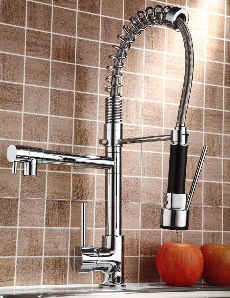 NWC Chrome Kitchen Faucet Swivel Spout, Single Handle Sink Pull Down Spray