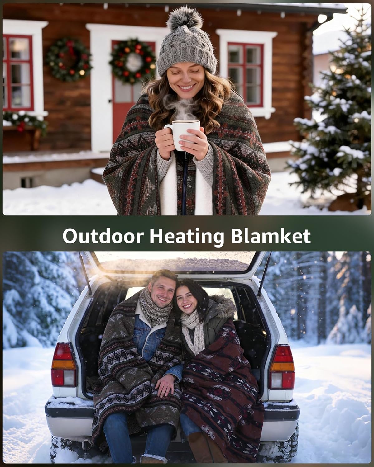 Heated Wearable Blanket, Faux Cashmere Electric Throw with 3 Heating Levels, USB Powered, Southwestern Pattern, 40x65 Inches (Green(Thick)) - Image 3