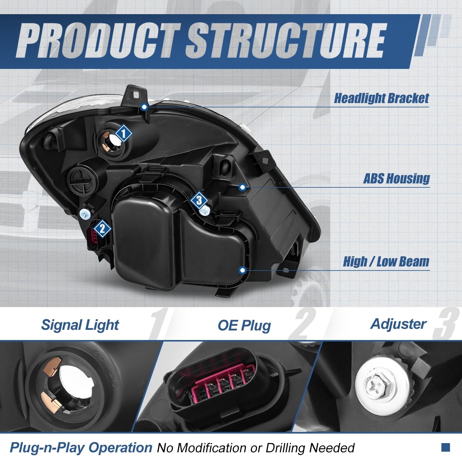 Auto Dynasty Headlights Assembly Compatible with 2007-2013 Dodge Freightliner Mercedes Benz Sprinter, Pair of Halogen Headlamps Replacement, CH2502198 CH2503198, Black Housing Amber Corner