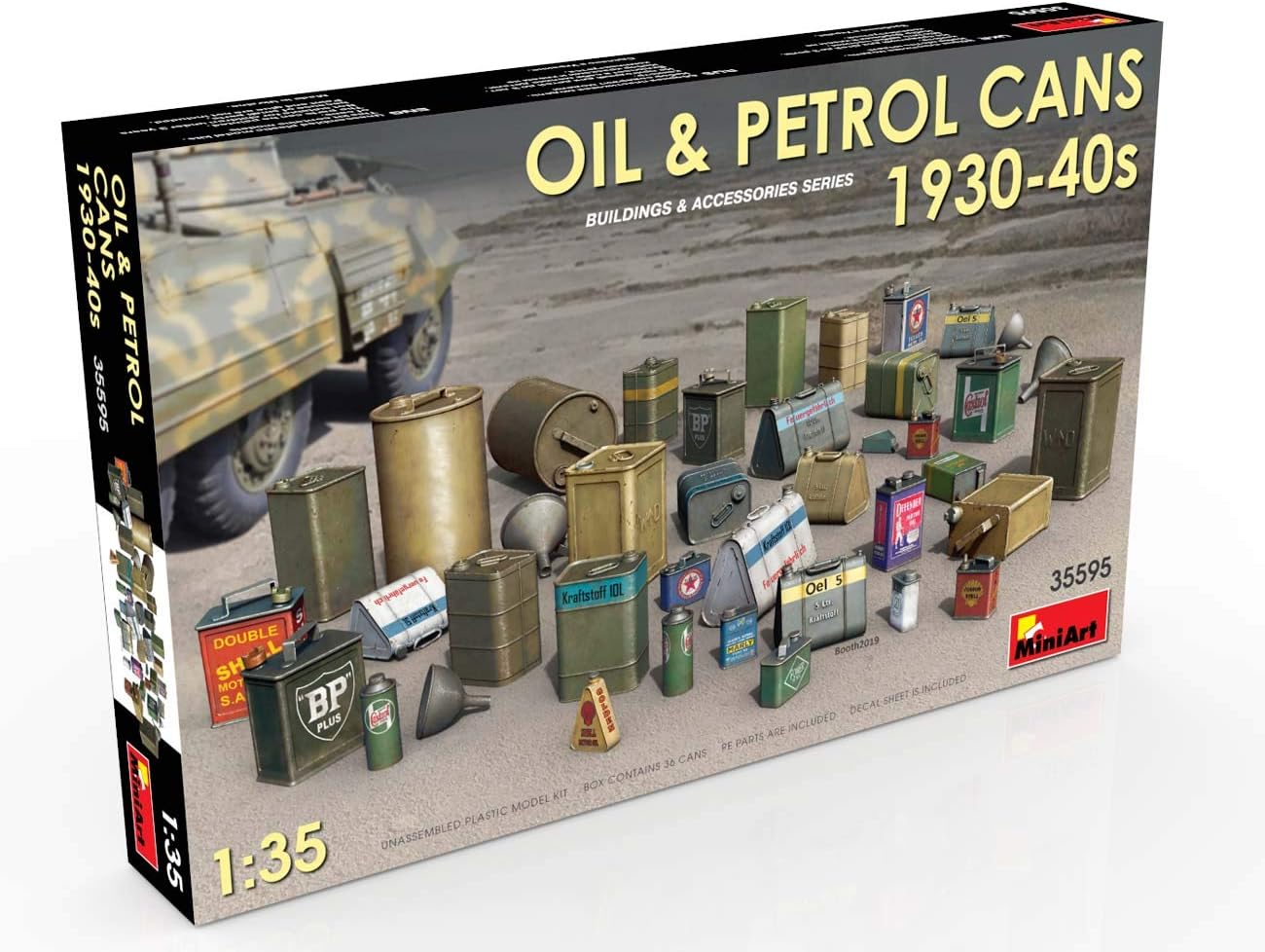 MiniArt MIN35595 Oil & Petrol Cans 1930-40s Plastic Model kit, Various
