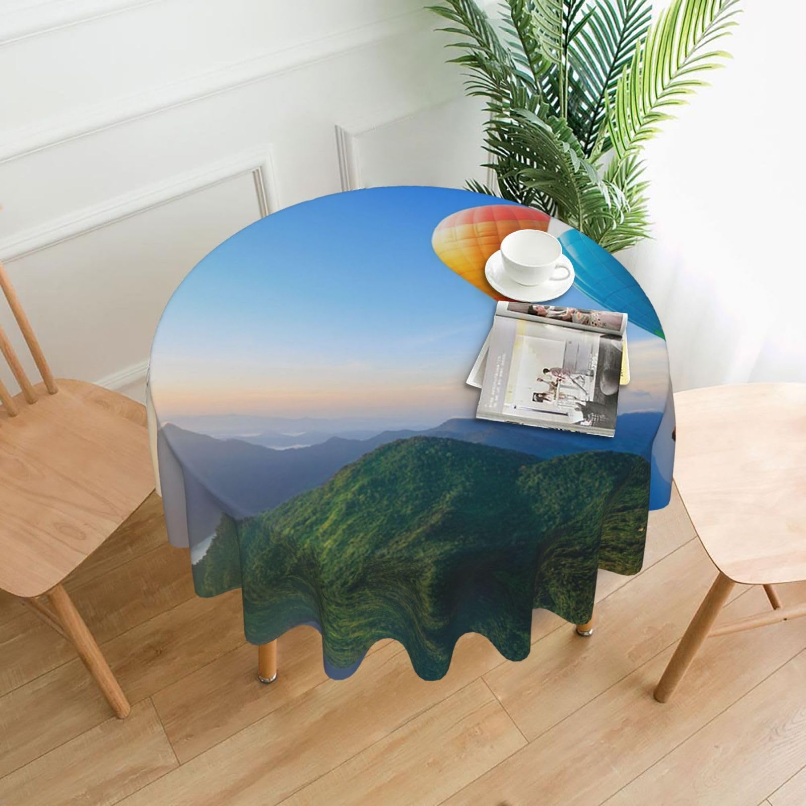 Nappe montgolfière imperméable ronde 150 cm, nappe de table anti-tache pour jardin et intérieur