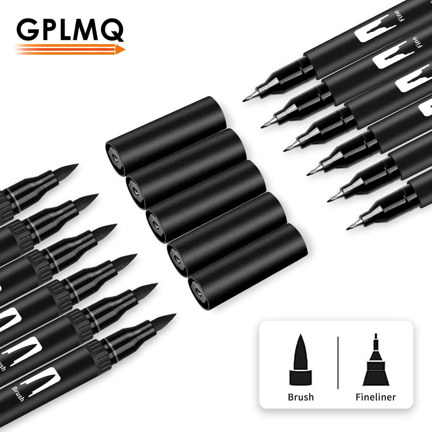 Black Drawing Pens, 12 Pack Felt Tip Markers for Adults and Kids, Dual Tip Brush Fineliners Pens for Art Drawing Sketching