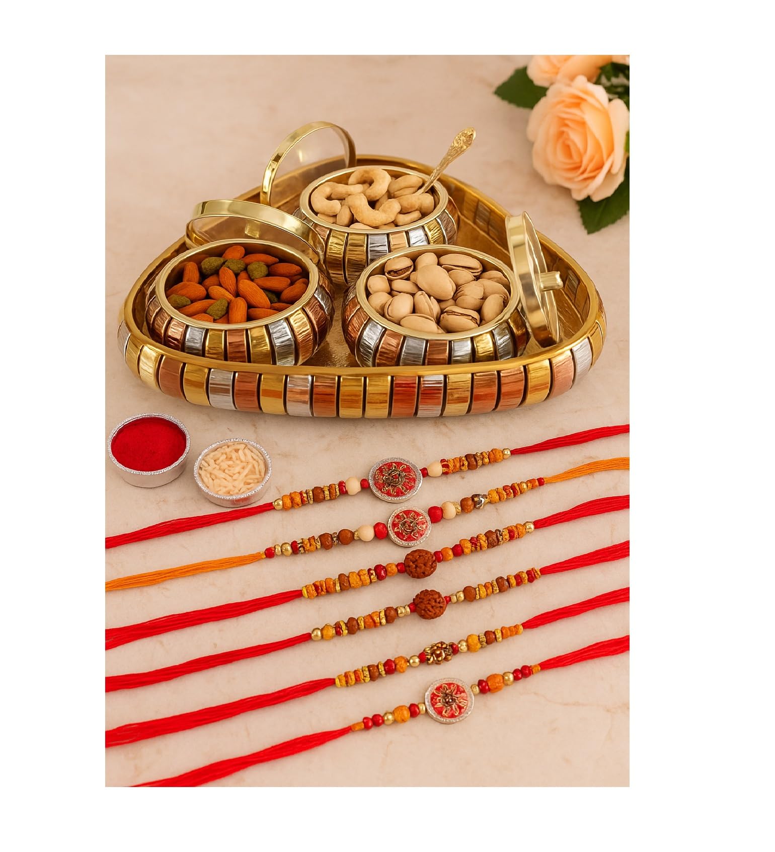 Rakhi créateur Indien fait main BRACOP et son plateau de service de luxe