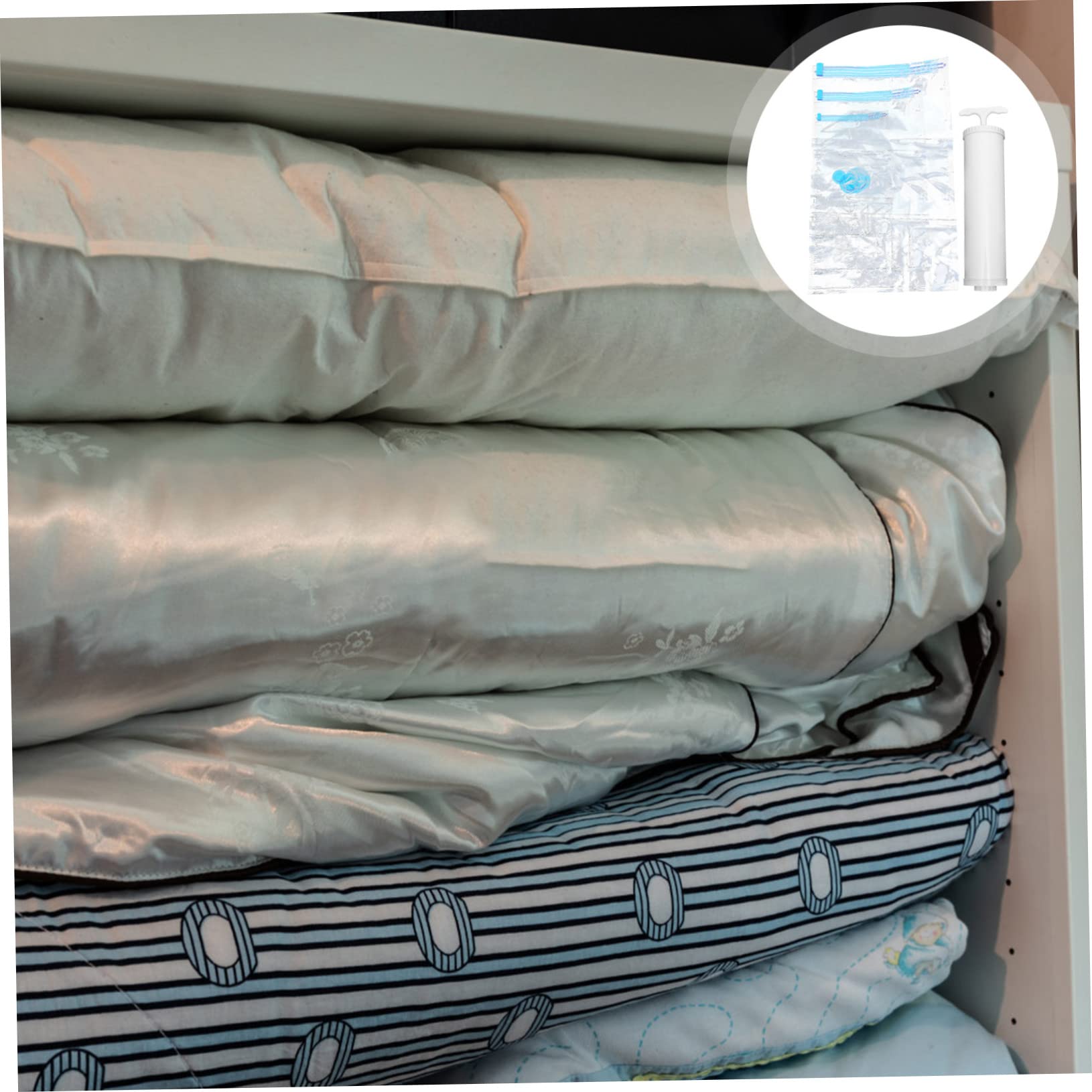 Sacchetti Sottovuoto da Viaggio 10 Pezzi Pompa Manuale | Pet e Pe, Tre Misure 30x50, 50x70, 70x100 Cm, Riutilizzabili, per Casa e Soggiorno