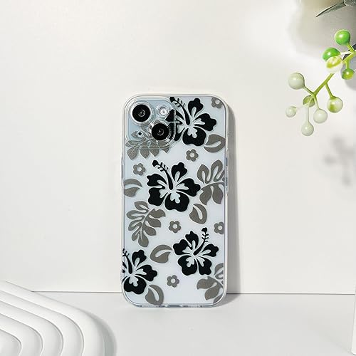 Miniatura 6 de Lovmooful Funda compatible con iPhone 15, bonito diseño transparente de flores de hibisco con estampado floral para niñas y mujeres, TPU suave a
