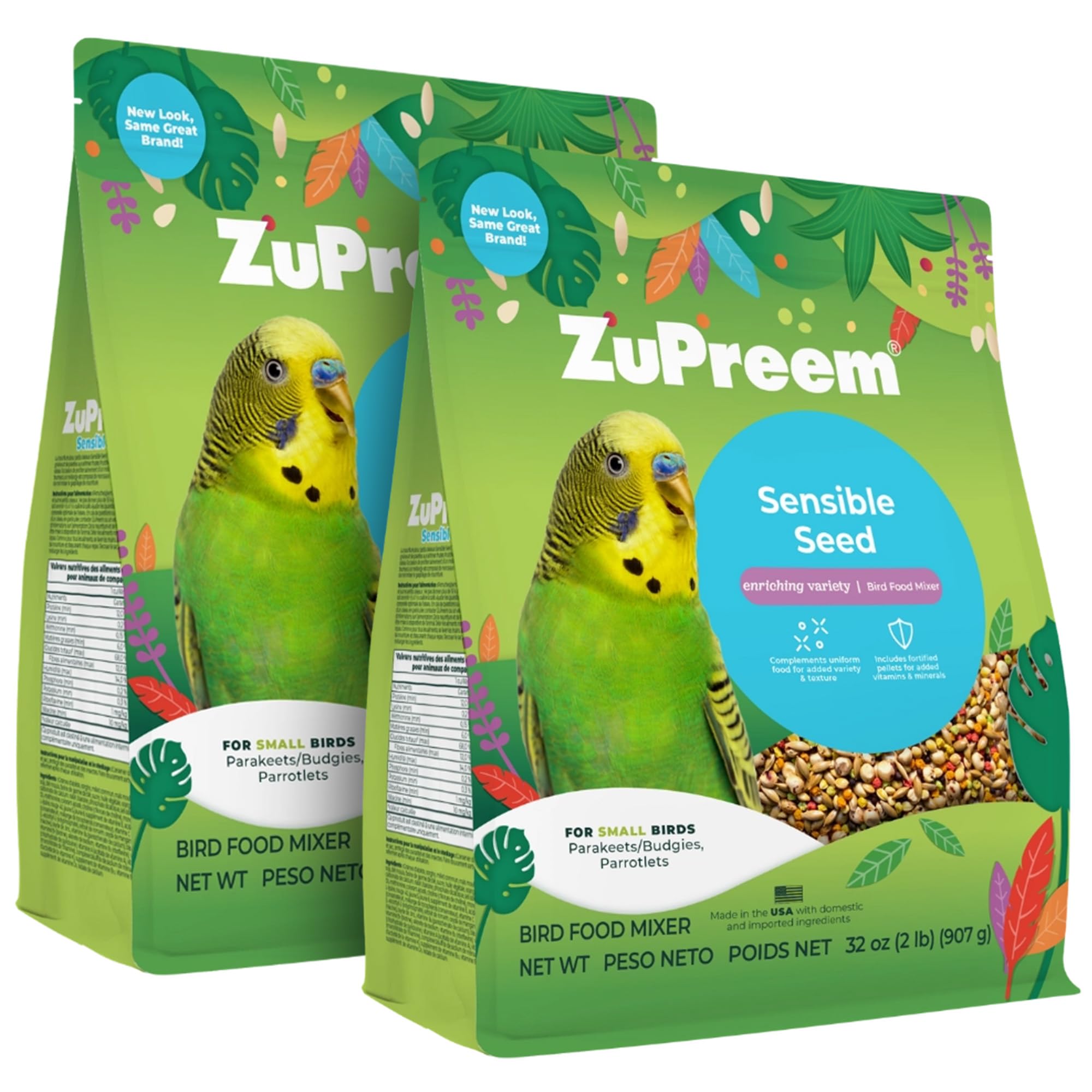ZuPreem Sensible Seed Small Bird Food, Enrichment Mix, 2 lb, Pack of 2 | Seed mix topper, for parakeets, budgies, canaries & finches, foraging & beak health support, made in USA