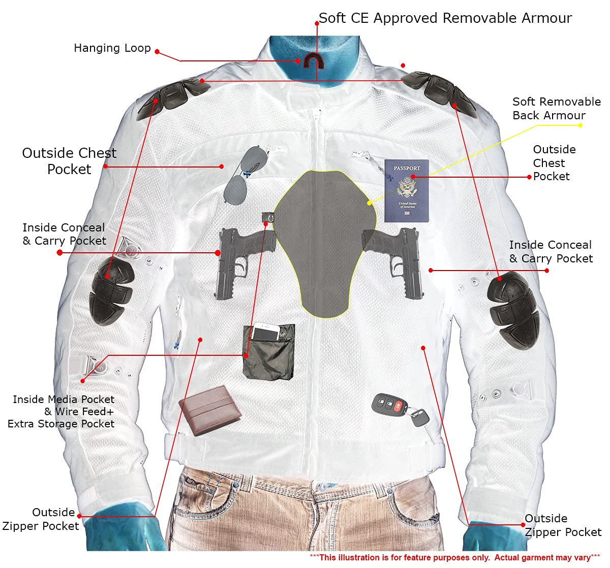 Xelement CF380 Black Tri-Tex Mesh Motorcycle Sport Jacket For Men with X Armor — view 6