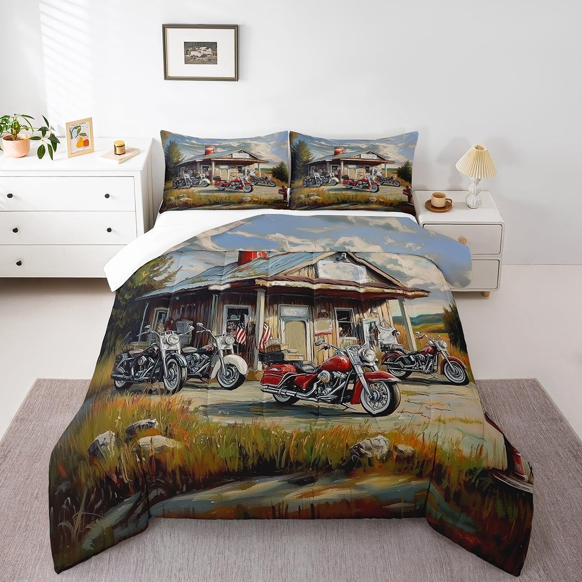Castle Fairy Cool Sports Car Comforter Set Queen Size Burning Flame Bedding Set Toddler Bedroom Decor Checkered Racing Flag All Season Quilt Set Blue Lightning Red Fire Bedding Comforter Sets,3Pcs