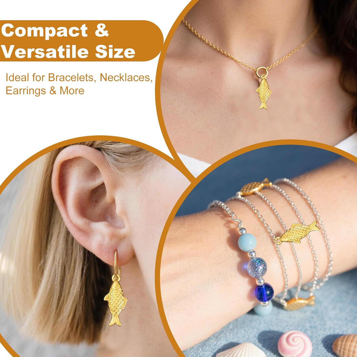 100Pcs Fish Charms Gold Ocean Animal Charms for Jewelry Making Cute Metal Fishing Charm Beads for DIY Crafting Bracelets Necklace Earring Pendants for Women Jewelry - Image 5