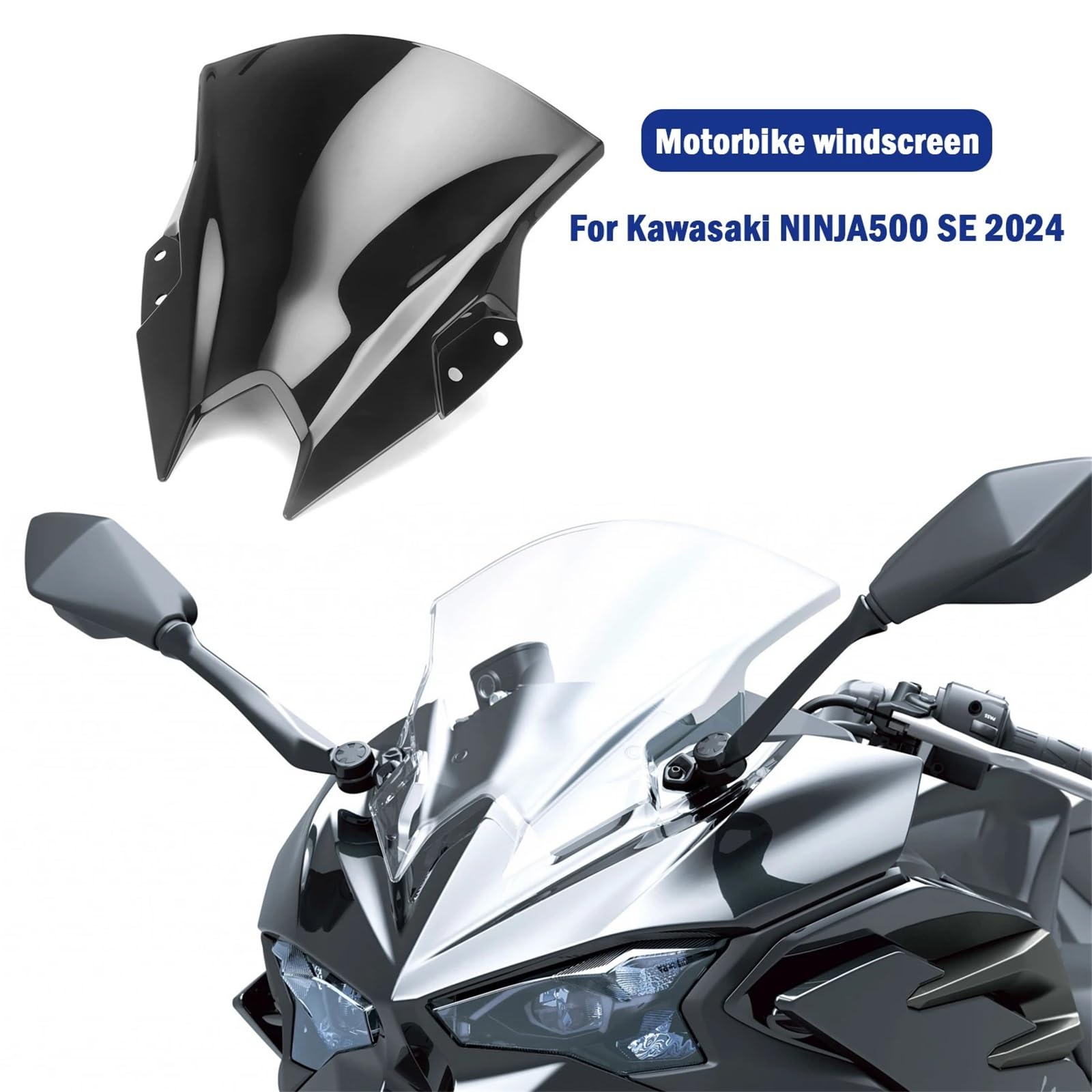 Pasuje do Kawasaki NINJA 500 SE NINJA500 2024 Podwójna szyba przednia z osłoną przeciwwietrzną i deflektorem motocyklowym(Transparent)