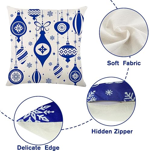 Miniatura 3 de YUJUN Paquete de 4 fundas de almohada de invierno de Navidad, 18 x 18 pulgadas, diseño de búfalo a cuadros de granja, Navidad, muñeco de nieve,