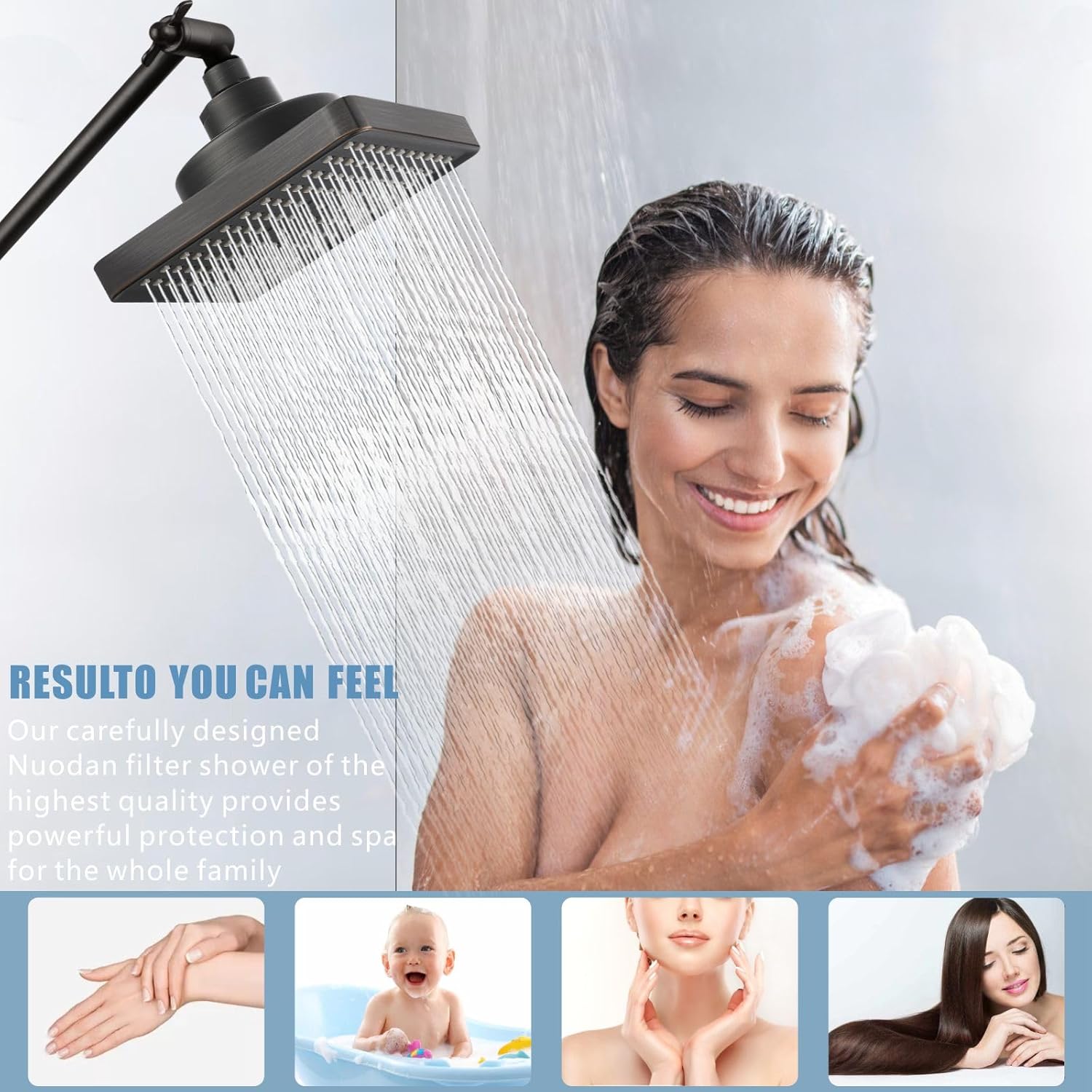 6" Square High Pressure Filter Rain Shower Head with 3 Pack Filtered Cartridges, Oil Rubbed Bronze