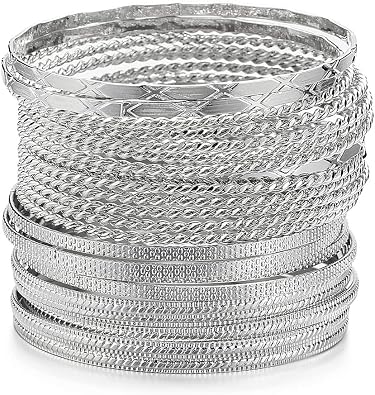 Ensoul Mixed Metal Textured Multiple Bangles&Bracelets Set 23pc/Set 2.68" Dia