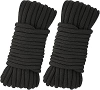 joycraft 2-Pack Soft Black Cotton Rope 66ft 8mm Thick Cord - Perfect for Hanging Clothes, Luggage Ties, Crafts & Home Decor