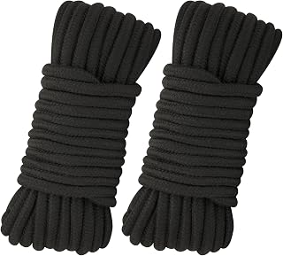 joycraft 2-Pack Soft Black Cotton Rope 66ft 8mm Thick Cord - Perfect for Hanging Clothes, Luggage Ties, Crafts & Home Decor