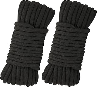 2Pcs Soft Cotton Rope, 66Ft x 8MM Thick String, Black Cotton Cord for Hanging Clothes, Binding Luggage and Home Decoration