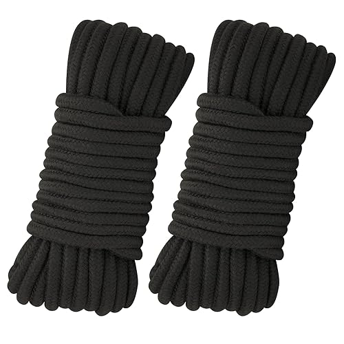 2Pcs Soft Cotton Rope, 66Ft x 8MM Thick String, Black Cotton Cord for Hanging Clothes, Binding Luggage and Home Decoration