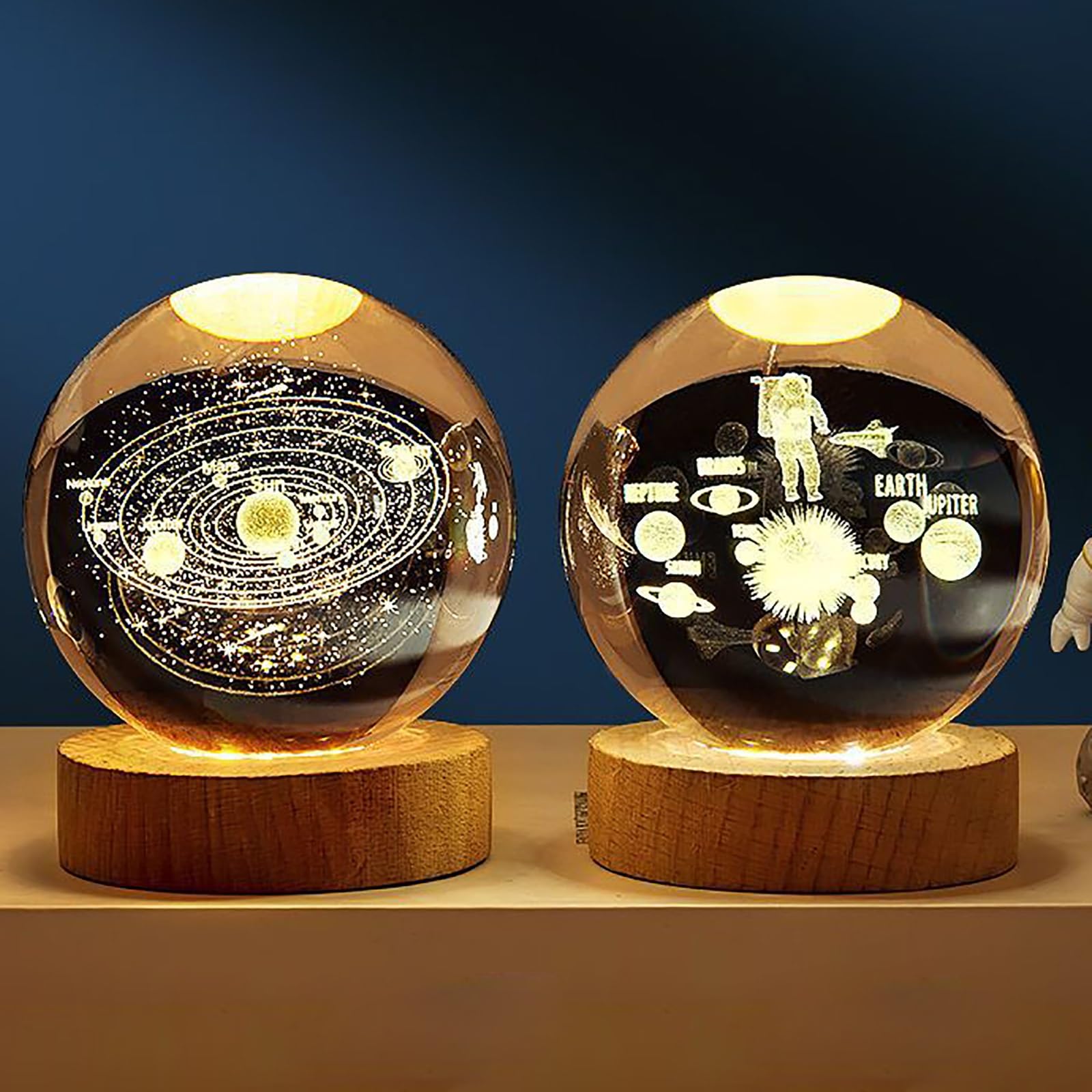 Bola de cristal alimentada por USB con soporte, esfera de luz cálida para decoración del hogar, adorno de escritorio y regalo