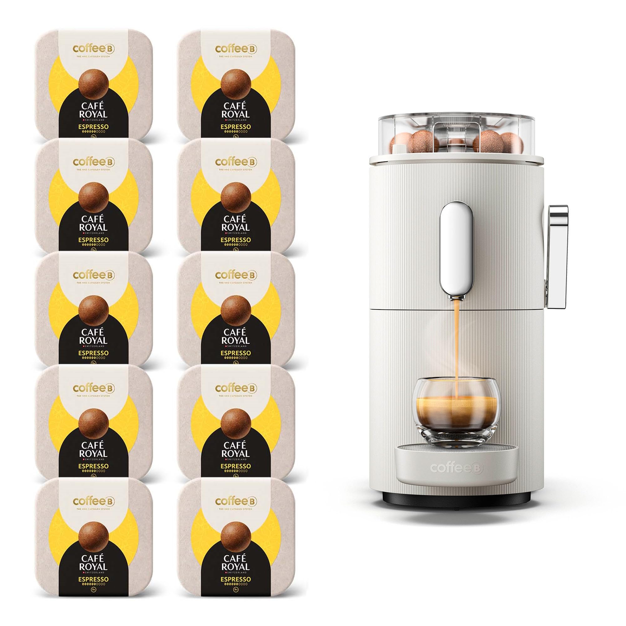 CAFE ROYAL SWITZERLAND PROFESSIONAL CoffeeeB - Macchina da caffè a globo bianco 1,3 l, con 90 palline da caffè espresso, 100% compostabili