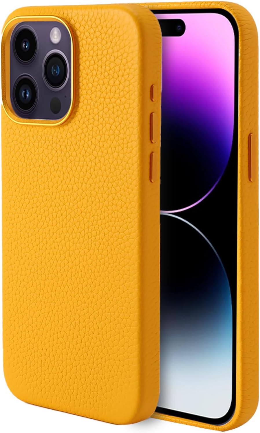 Genuine Leather Case for iPhone 15 Pro (6.1 inch) Top Litchi Grain Leather Magnetic Phone Case- Compatible with Magsafe - Black