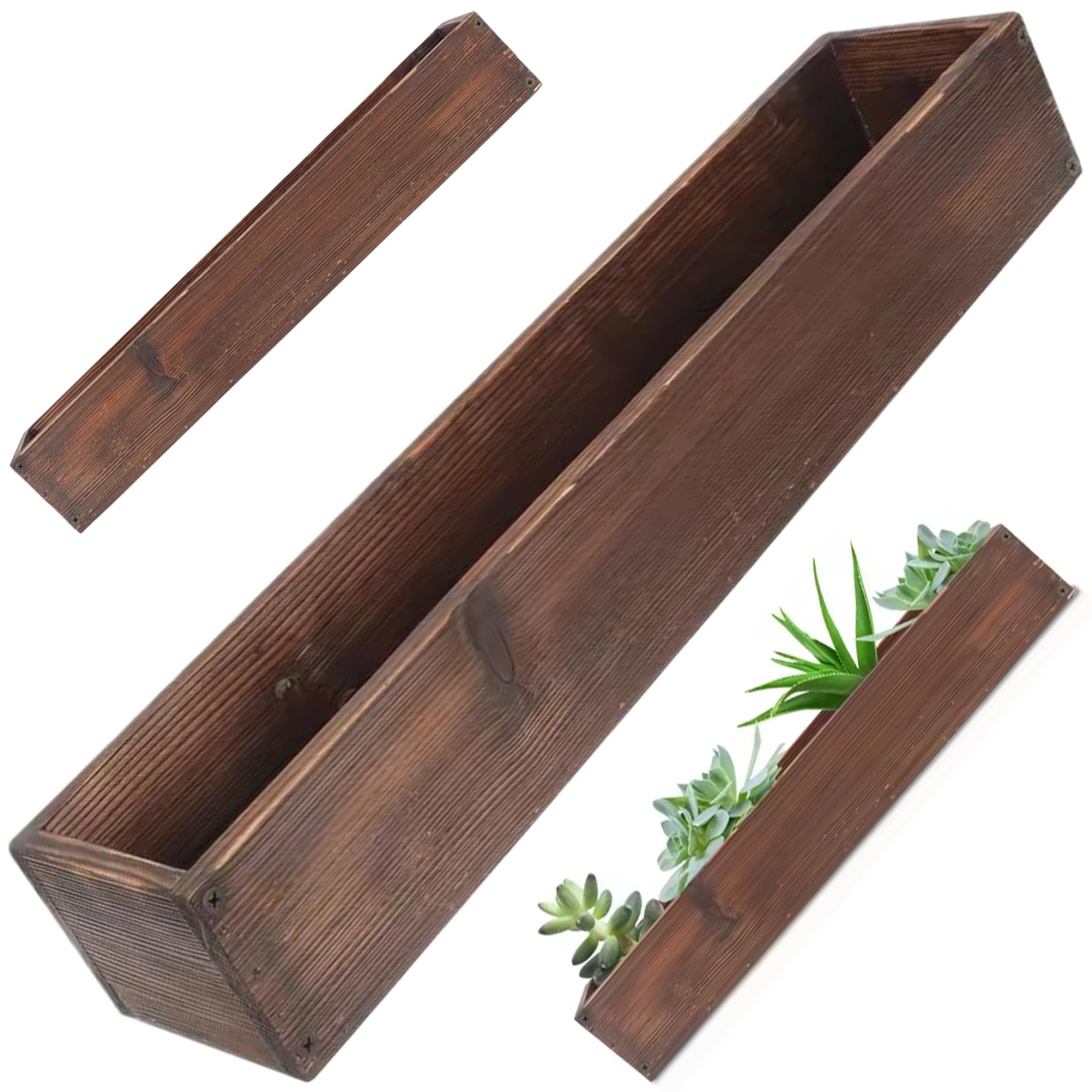 Caja de Madera, 19, 7 x 4 x 2, 8 macetero de Madera rústica, Maceta Rectangular para Flores suculentas para Patio, Granja, Patio, Interior y Exterior