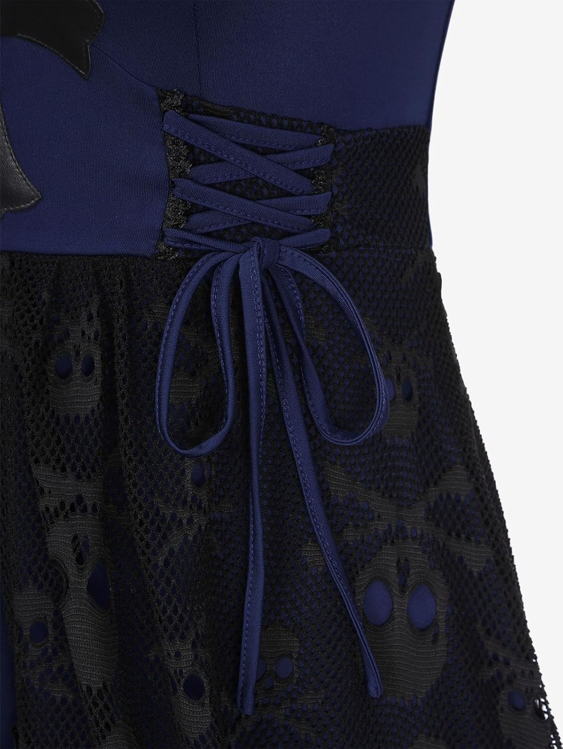 rosegal women plus size gothic lace-up pu cross skulls lace panel asymmetrical high low midi dress rivets straps punk dress blue_1 3x