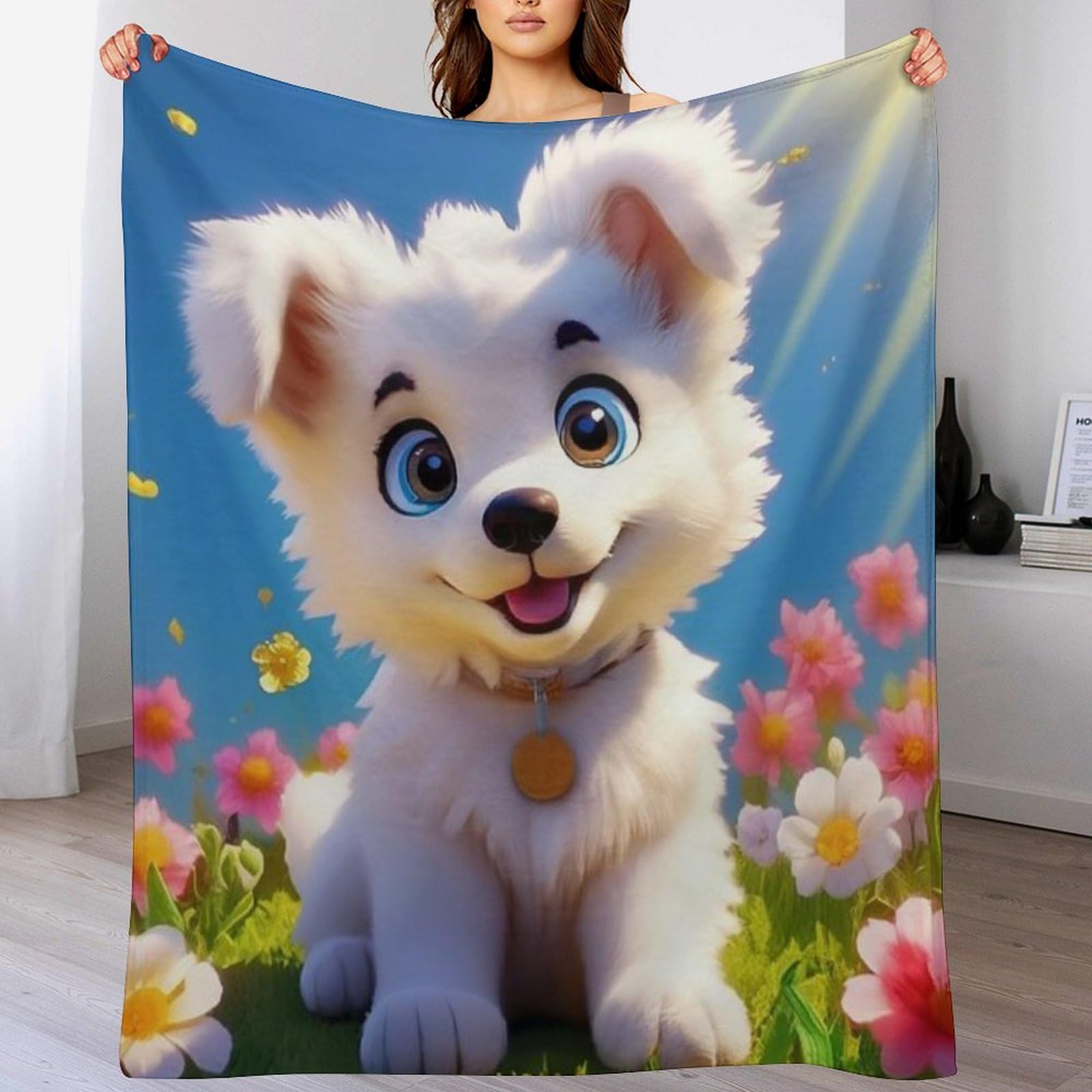 Couverture pour enfants et adultes motif chien mignon - Flannel douce 130x180cm
