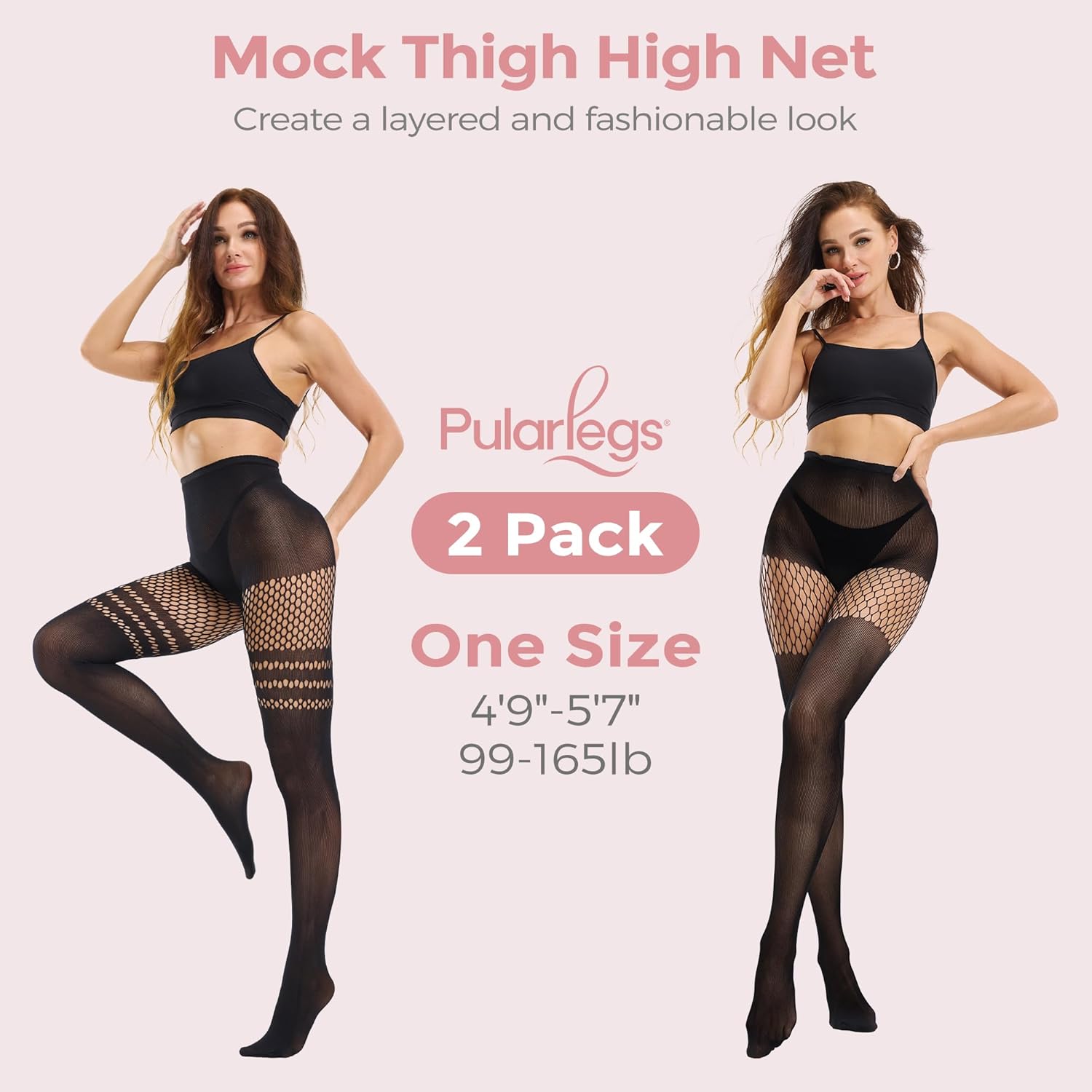 Faux Thigh High Tights for Women - Mock Suspender Gothic Pantyhose, High Waist Over-The-Knee Goth Stockings - Image 2