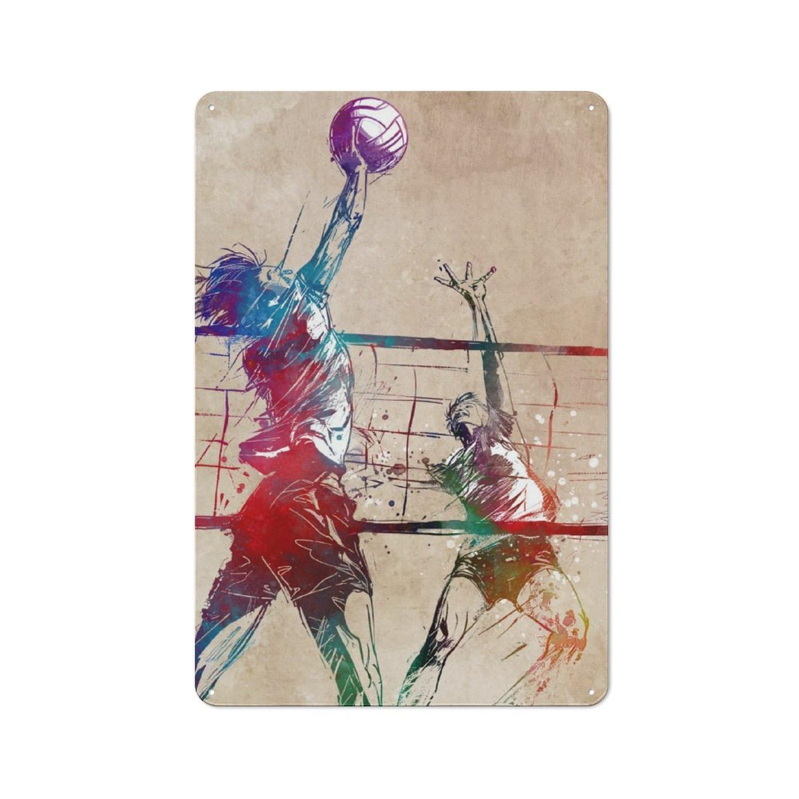 30x20cm Rustic Tin Sign with Volleyball Watercolor Art for Studio Or Craft Room, Tin Sign Wall Decor for Studios And Craft Rooms