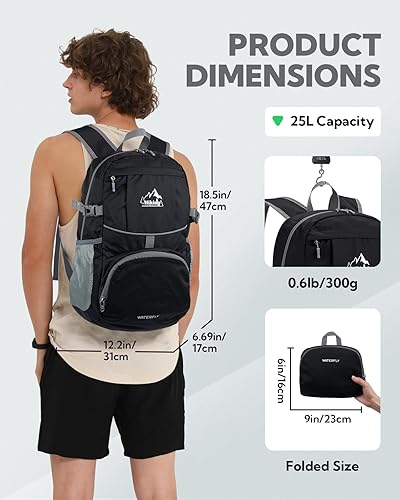 Miniatura 2 de WATERFLY Mochila plegable para senderismo 25L Ultra Ligero Paquete de Día para Mujer Hombre - Pequeña Mochila Plegable Compacta para Deporte Al Aire