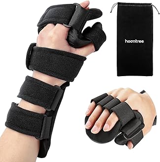 Stroke Resting Hand Splint Right&Left Resting Hand Splint with Finger Separator Functional Night Immobilizer Wrist Finger Brace for Carpel Tunnel Pain,Sprain Fracture,Tendonitis (Left,Black)