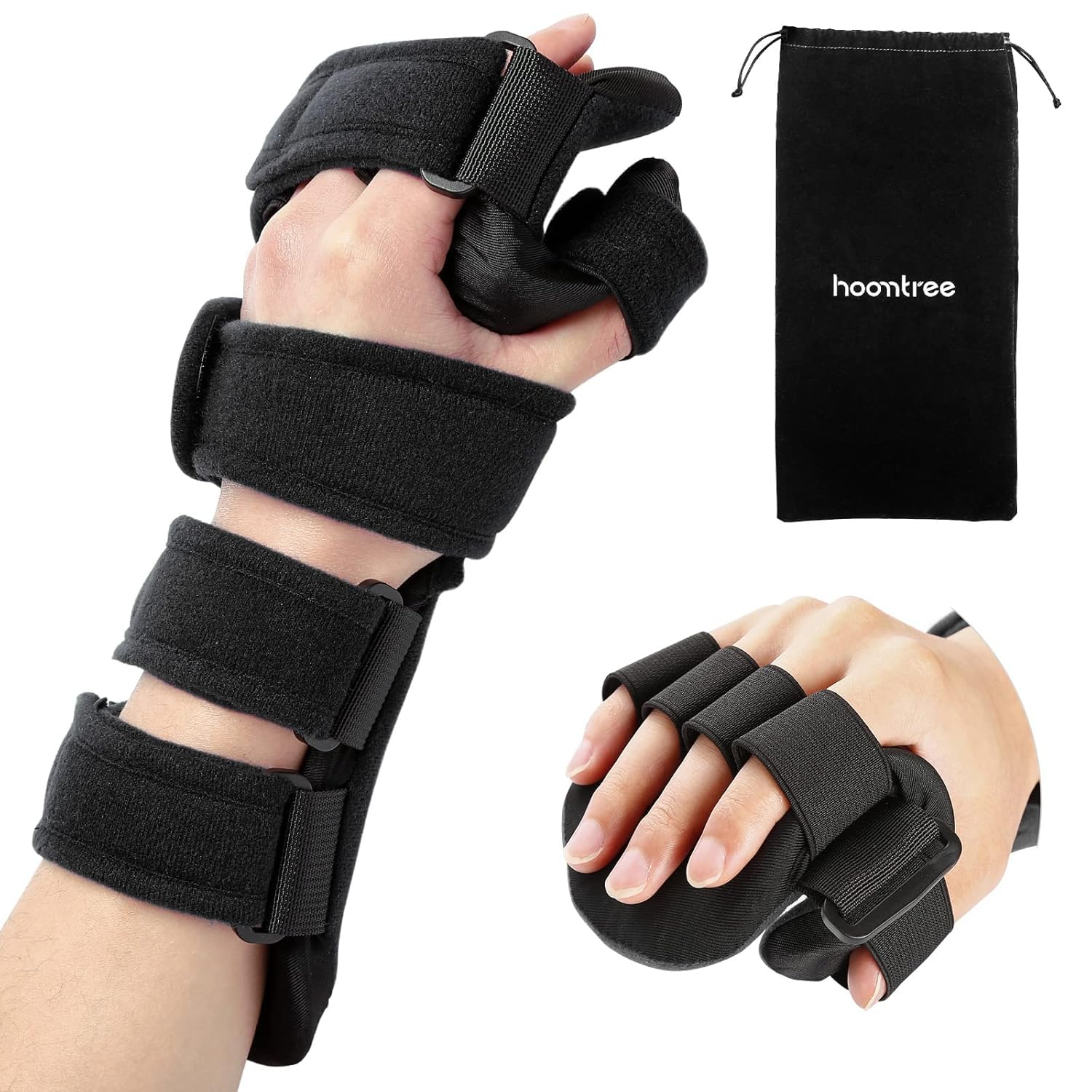 Stroke Resting Hand Splint Right&Left Resting Hand Splint with Finger Separator Functional Night Immobilizer Wrist Finger Brace for Carpel Tunnel Pain,Sprain Fracture,Tendonitis (Left,Black)