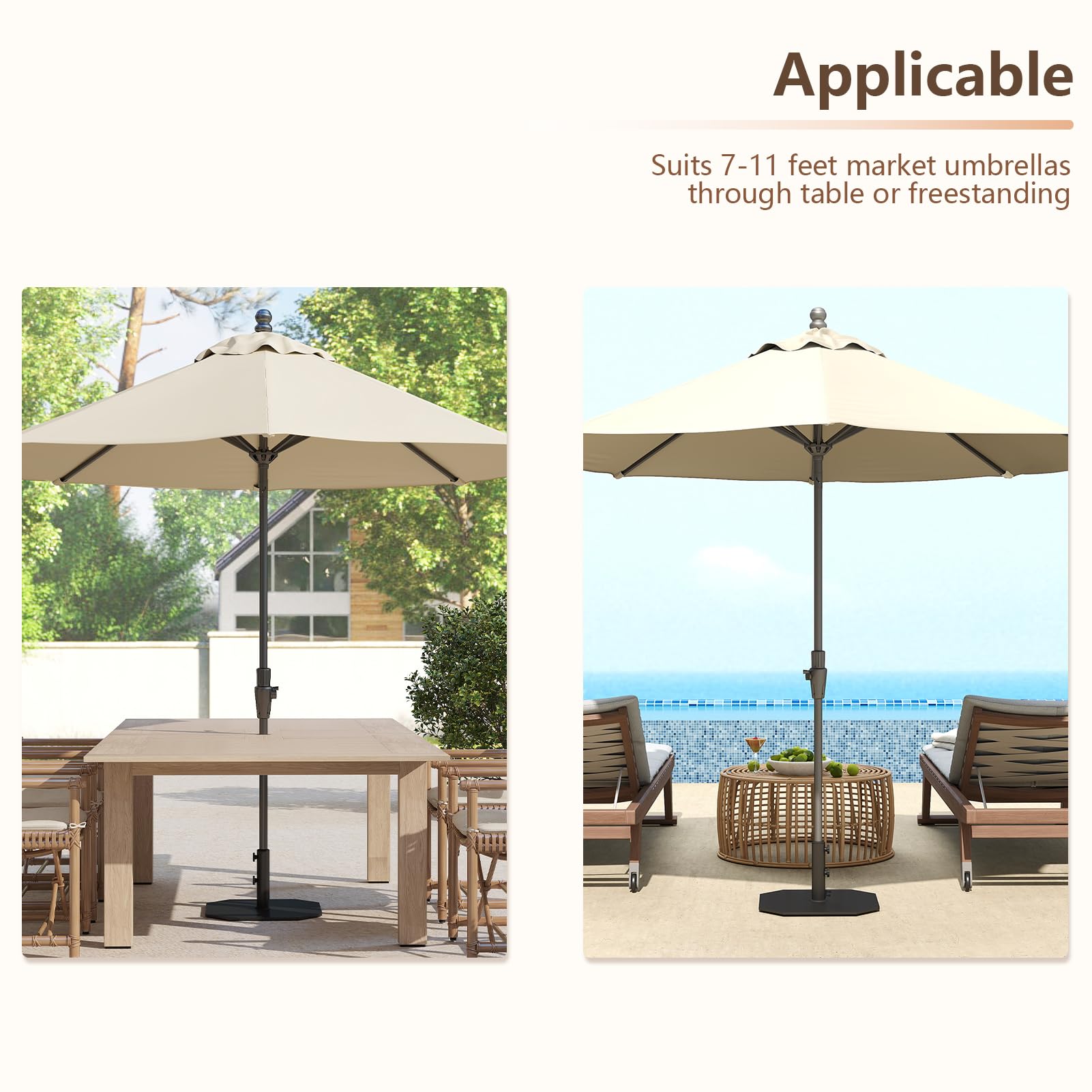 changeable patio umbrellas PURPLE LEAF 15x9ft Double-Sided Rectangular Outdoor Market Patio Umbrella with Base, Light Grey
