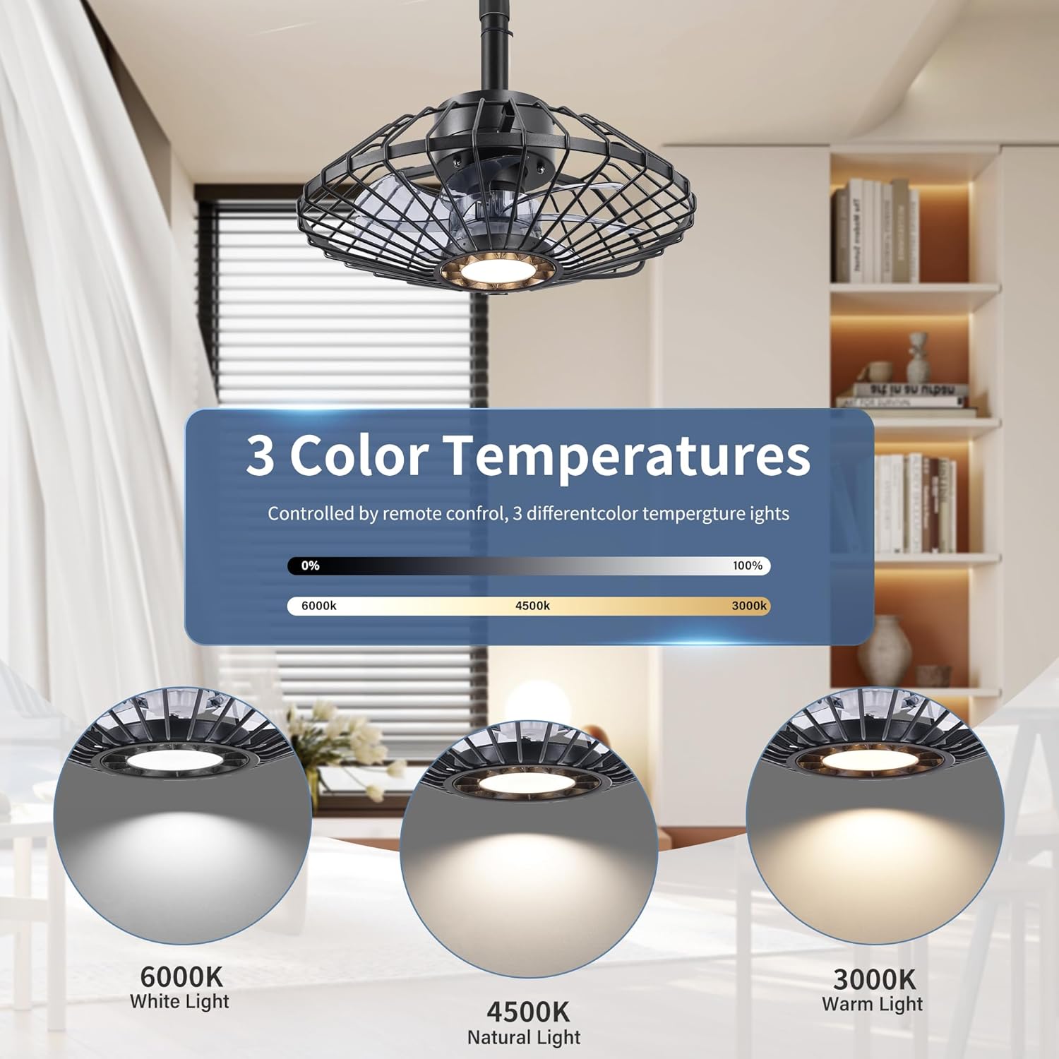 Outdoor Ceiling Fan with Lights, 15" Weatherproof Gazebo Hanging Fan with Remote Control Smart App, Plug in Caged Ceiling Fan with 3CCT Dimmable,Ceiling Fan with Hanging Hook for Porch, Pergola,Canopy