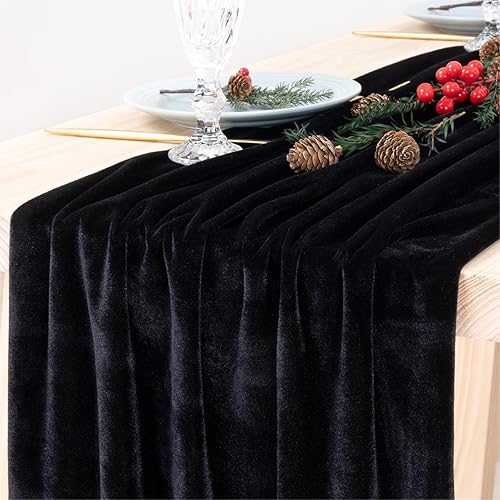 MLMW Camino de mesa de terciopelo negro de 20 x 120 pulgadas, camino de mesa de otoño de 10 pies, camino de mesa de comedor lujoso para fiestas,