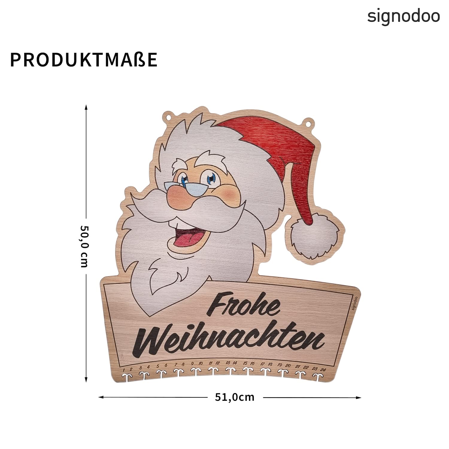 Weihnachtsmann Adventskalender zum Befüllen - Für Kinder und Erwachsene - Holz - Eichenfurnier - Geschenk Kalender - Weihnachten - BxH: 51,0 x 50,0 cm
