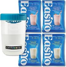 EasiYo Drinking Yogurt Starter Pack | EasiPour Jar with 2 Natural & 2 Strawberry Sachets | For Use with EasiYo Yogurt Makers