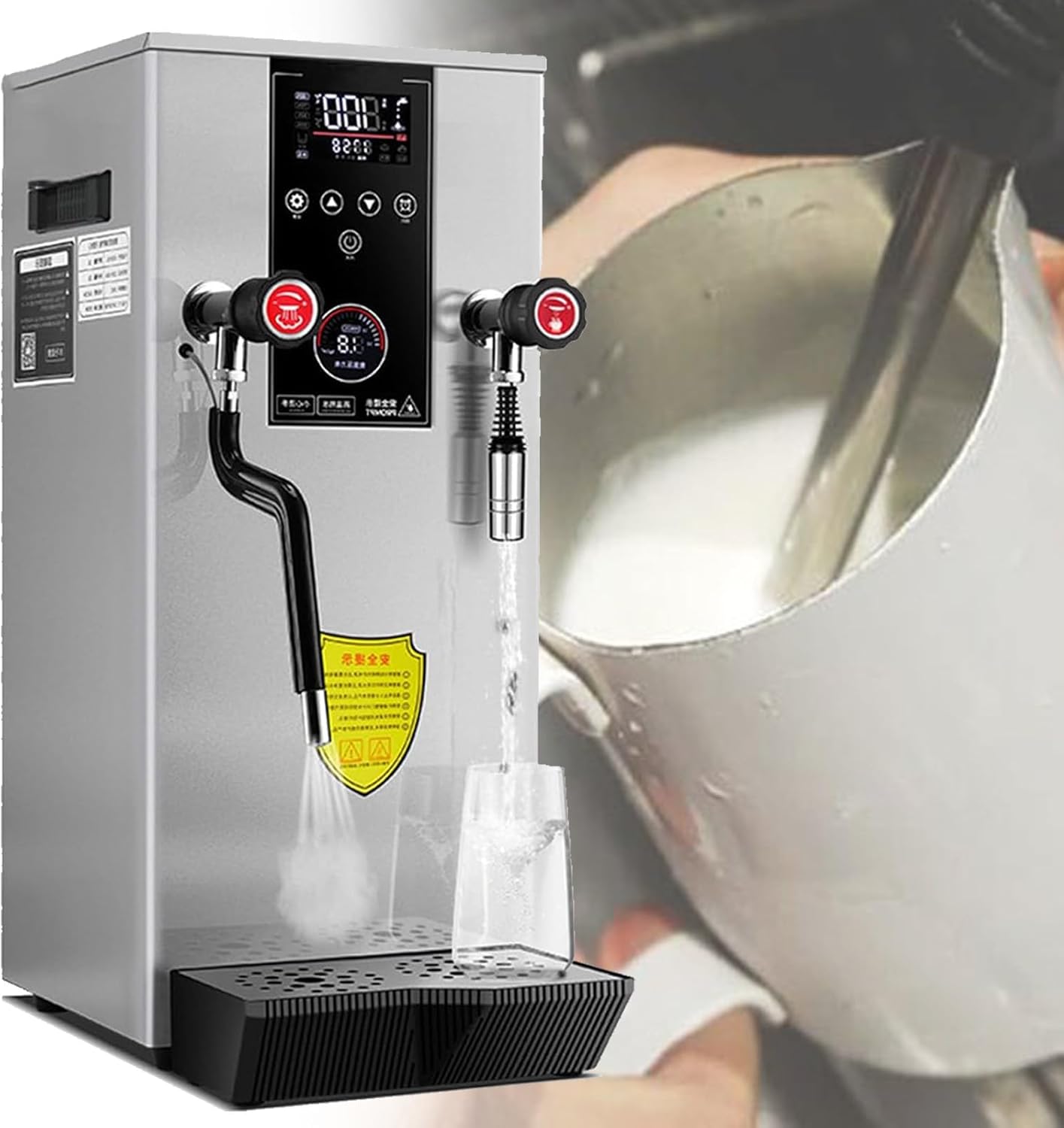 12L Commercial Multi-Purpose Milk Frother, 220V Steam Milk Frothing Machine, Electric Milk Foam Maker, with LED Display, for Coffee Shop,Silver