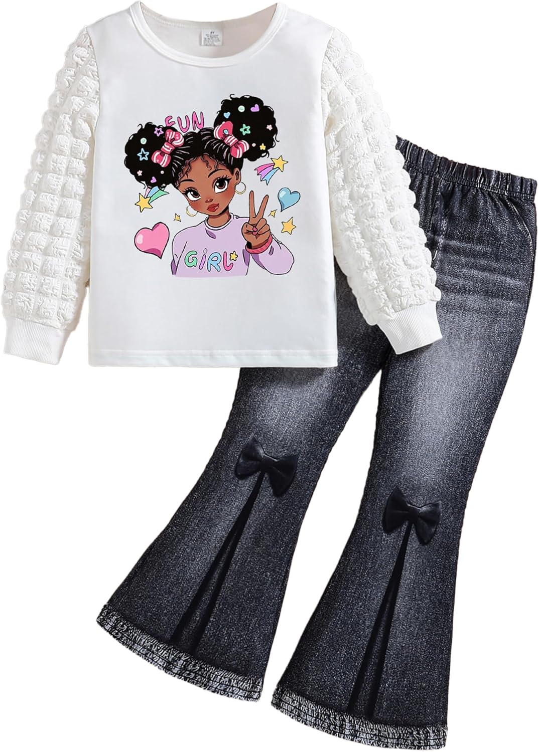 Toddler Girl Clothes Sets, 2Pcs Cute Fall Outfit for Little Girls, Long Sleeve Top & Pants for Size 4-8T