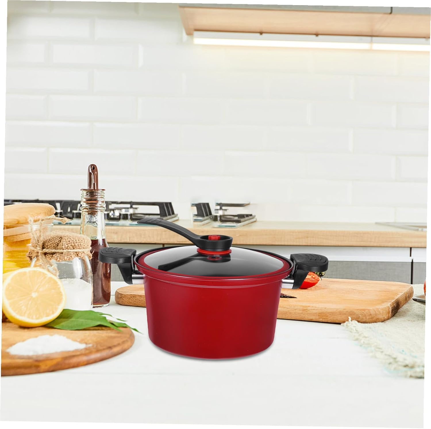 Luxshiny Low Pressure Nonstick Cooking Pot with Lid Multifunctional Household Stew and Soup Cooker for Induction and Gas Stove Red Micro Pressure Cooker for Braising and Boiling